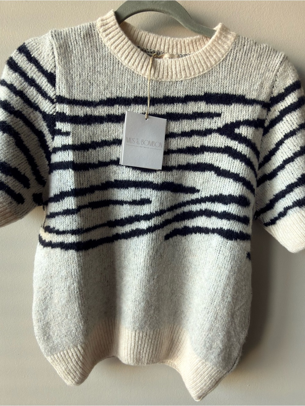Made in Spain. Zebra Stripe Cozy Knit Sweater Detailed Ruching